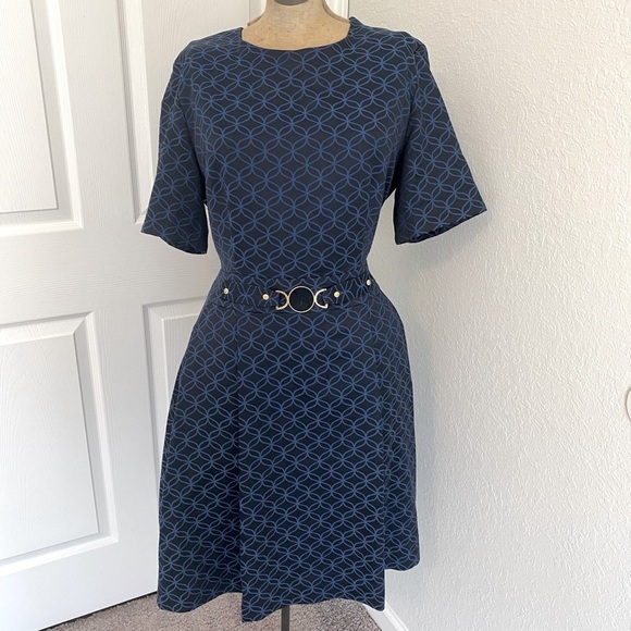 VINTAGE Ester Lauder Blue Short Sleeve Opening Ceremony Pleated A-line Dress - Picture 2 of 8